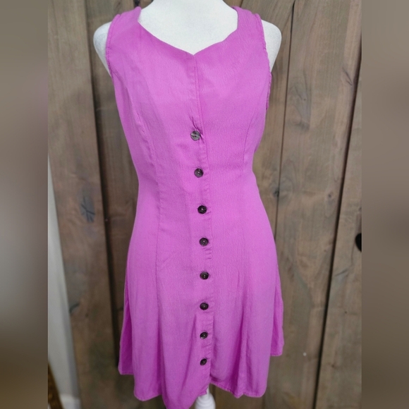 OLIVACEOUS ButtonFront Rayon A LineMini Sleeveless Mini Dress Purple.S NWOT - Picture 13 of 13